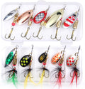 EXAURAFELIS 10/30pcs Fishing Lure Spinnerbait with Feathered Treble Hooks Rooster Tail Fishing Lures Spoon Lures for Bass Salmon Trout Spinner Baits with Tackle Box