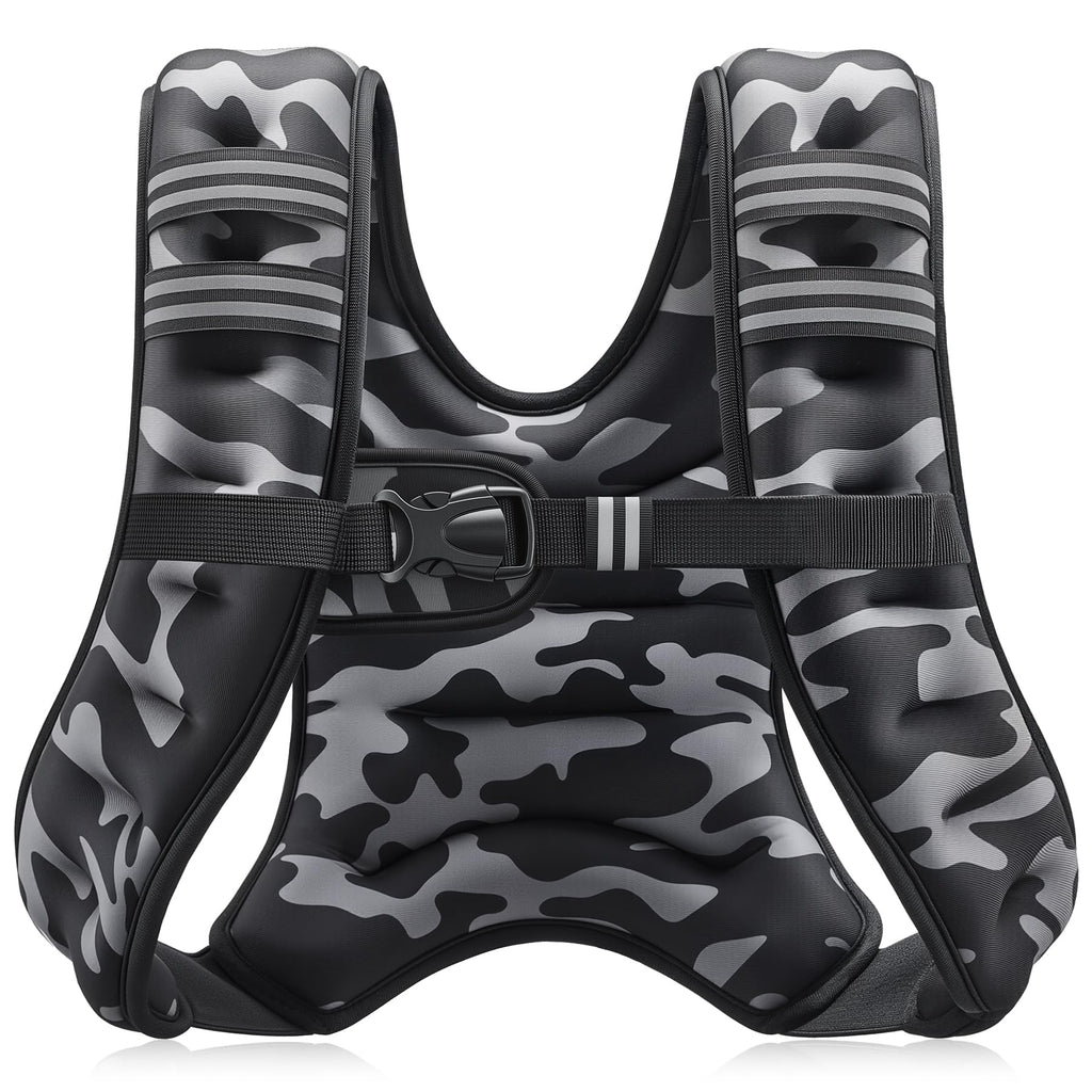 ZELUS Weighted Vest, 6lb/8lb/12lb/16lb/20lb/25lb/30lb Weight Vest for Men Women with Storage Pocket Reflective Strips for Workout Strength Training Running Muscle Building, Black Camo (12 lb)