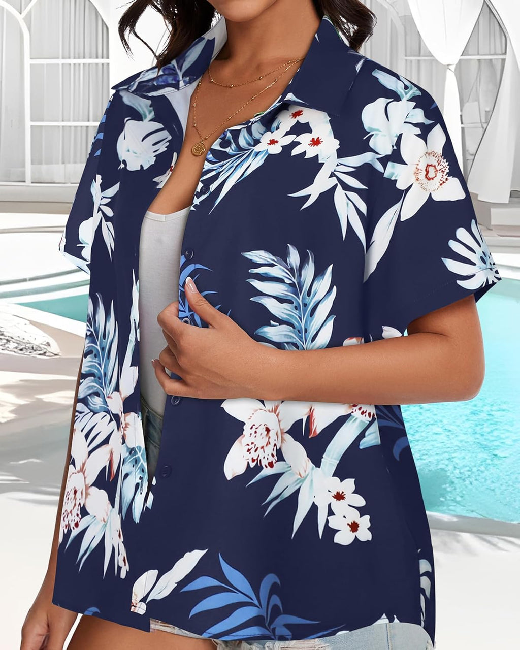 Skiennix Women’s Hawaiian Shirt - Cool Short Sleeve V-Neck Blouse for Summer Beach Outfits