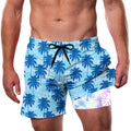 Cozople Men's Swim Trunks with Compression Liner Palm Tree Design Bathing Suit Swimwear 5.5 Inch Inseam 2 in 1 Swimming Trunks M
