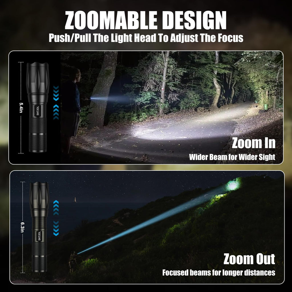 SKTJDL Tactical Flashlight with Holster Super Bright 1200LM Zoomable Law Enforcement Flashlight with Holster for Duty Belt, 5 Modes Powerful Waterproof Portable Small Led Flashlight for Camping,Hiking