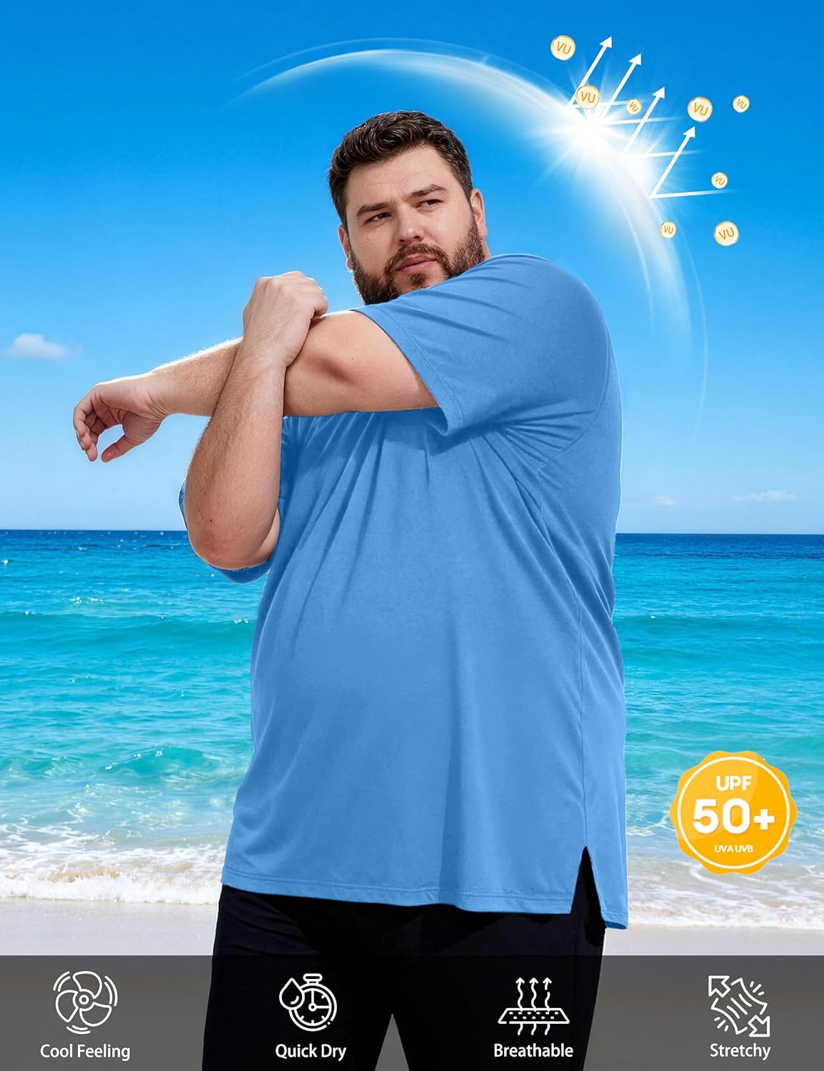 Skiennix Men's Big & Tall Swim Shirt - UPF 50+ Sun Protection Short Sleeve Rash Guard | Quick Dry T-Shirt for Beach & Surfing