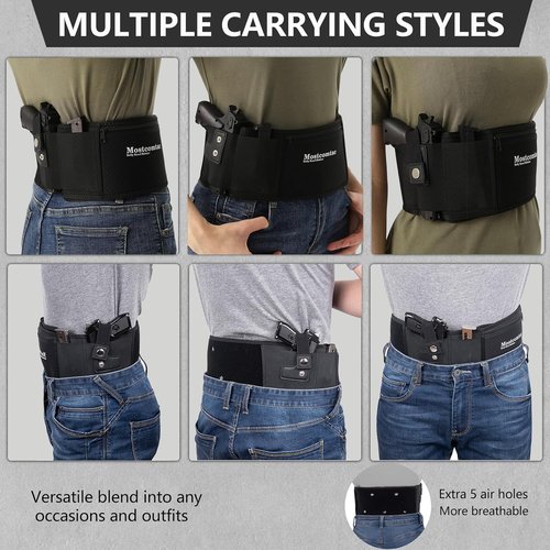Mostcomtac Belly Band Holster for Men & Women - Breathable Neoprene Gun Holster, Multi - Pocket Tactical Belt for Outdoors, Fits Glock 19, 17, 43, 43x, Taurus G3C, G2C and Most 9mm and 380 Handguns