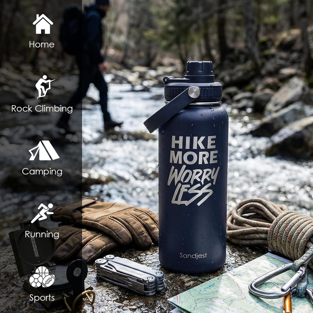 SANDJEST Insulated Stainless Steel Water Bottle - 32oz Vacuum Chug Lid for Hiking | Perfect Gift for Adventurers