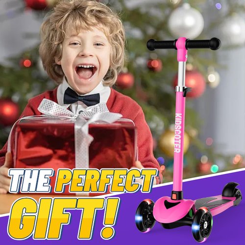 Multicolor Kids Scooter for Ages 3-12, 3 Wheel Lean to Steer Scooter with LED Light-Up Wheels, Adjustable Handlebar, Detachable Easy Storage for Boys & Girls,Pink
