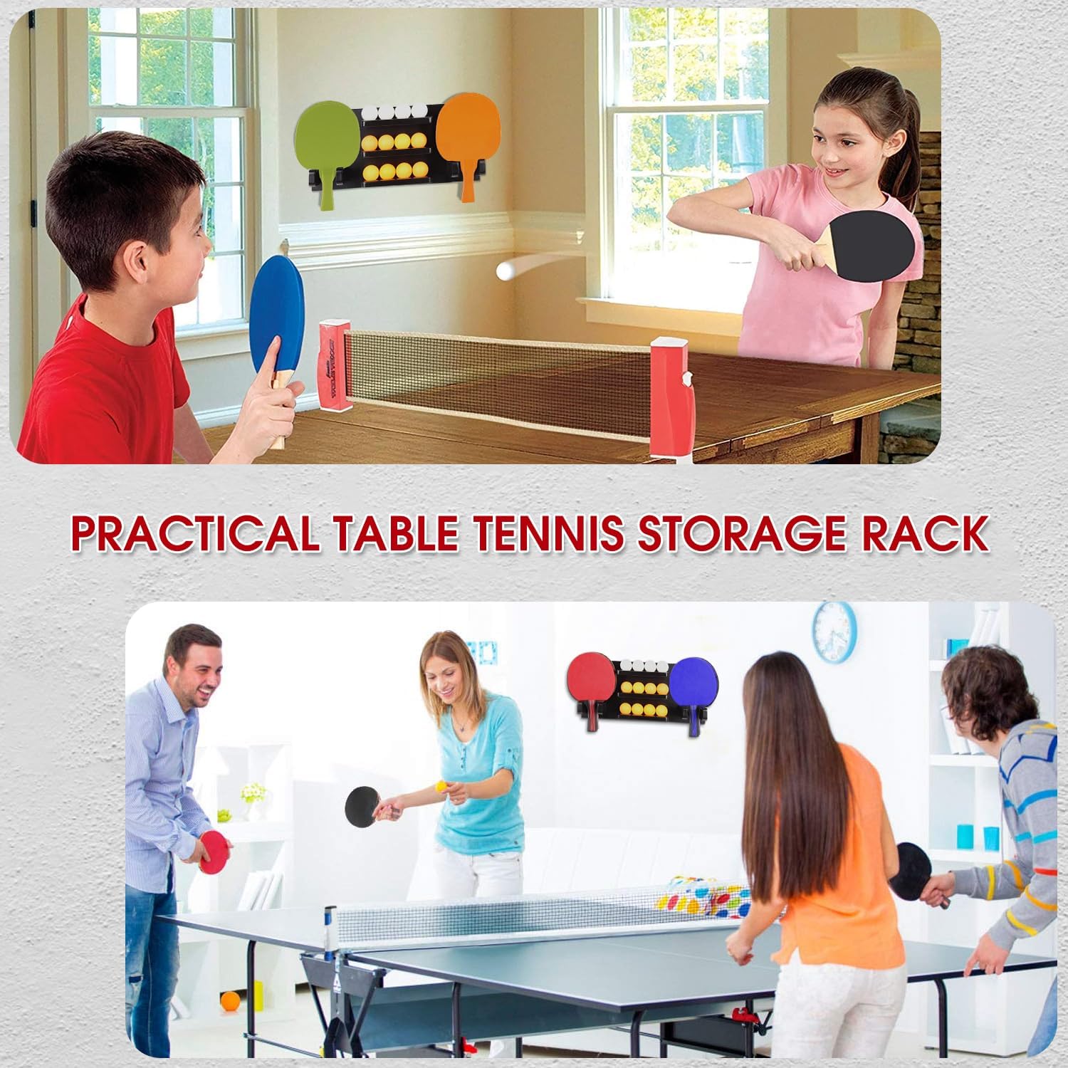 Ping Pong Paddle Holder - Wall-Mounted Storage Rack for 8 Paddles & 12 Balls | Game Room Organizer