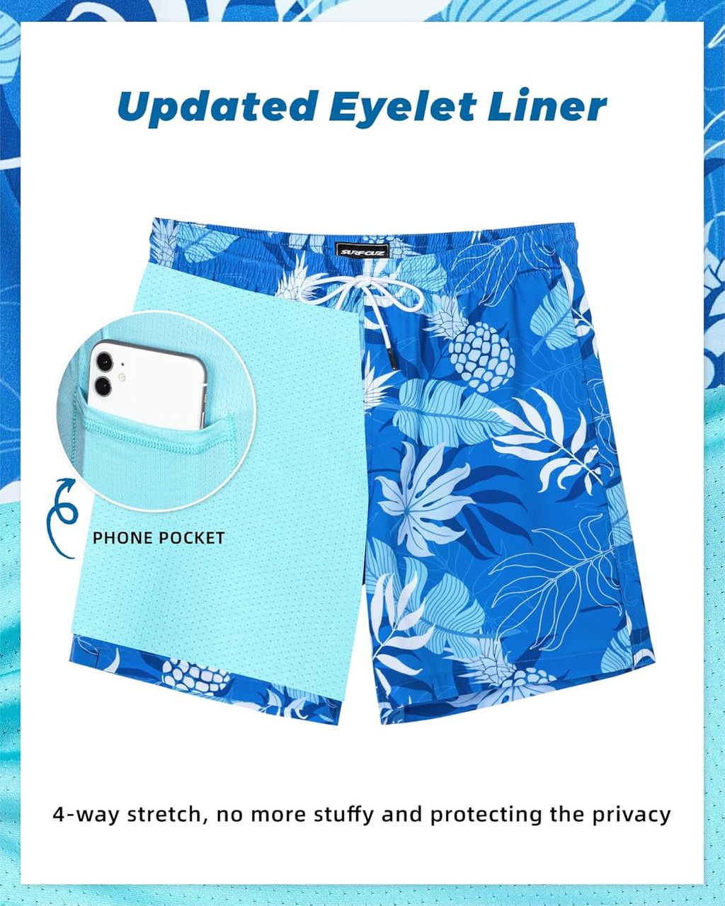 Surf Cuz Men's Swim Trunks - Quick-Dry 7" Swim Shorts with Compression Liner for Comfort