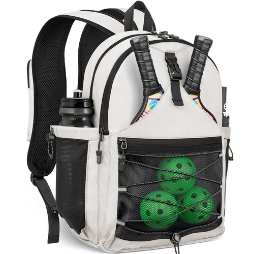 TEUEN Pickleball Bag, Pickleball Backpack for Men Women, Large Capacity Sports Pickleball Paddle Bag, Adjustable Crossbody Sling Bag Pickle Ball Bag with Fence Hook Water Bottle Holder