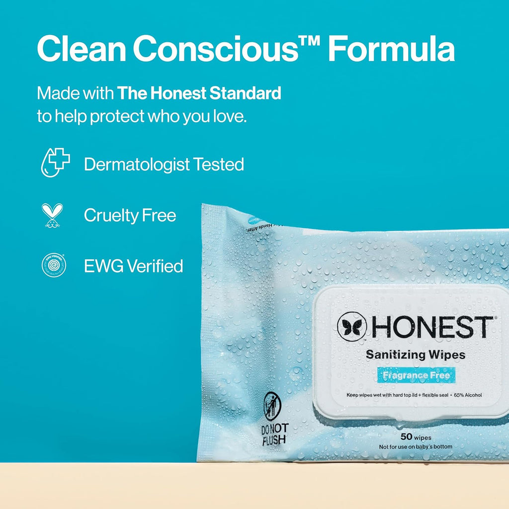 The Honest Company Fragrance-Free Alcohol Wipes - Antibacterial with Aloe, 150 Count, Kills 99% of Germs