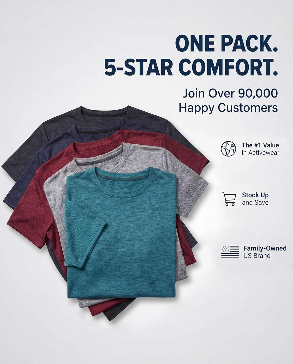 Real Essentials Men's Dry-Fit Short Sleeve Crew Neck T-Shirts - 5 Pack Athletic Workout Tees