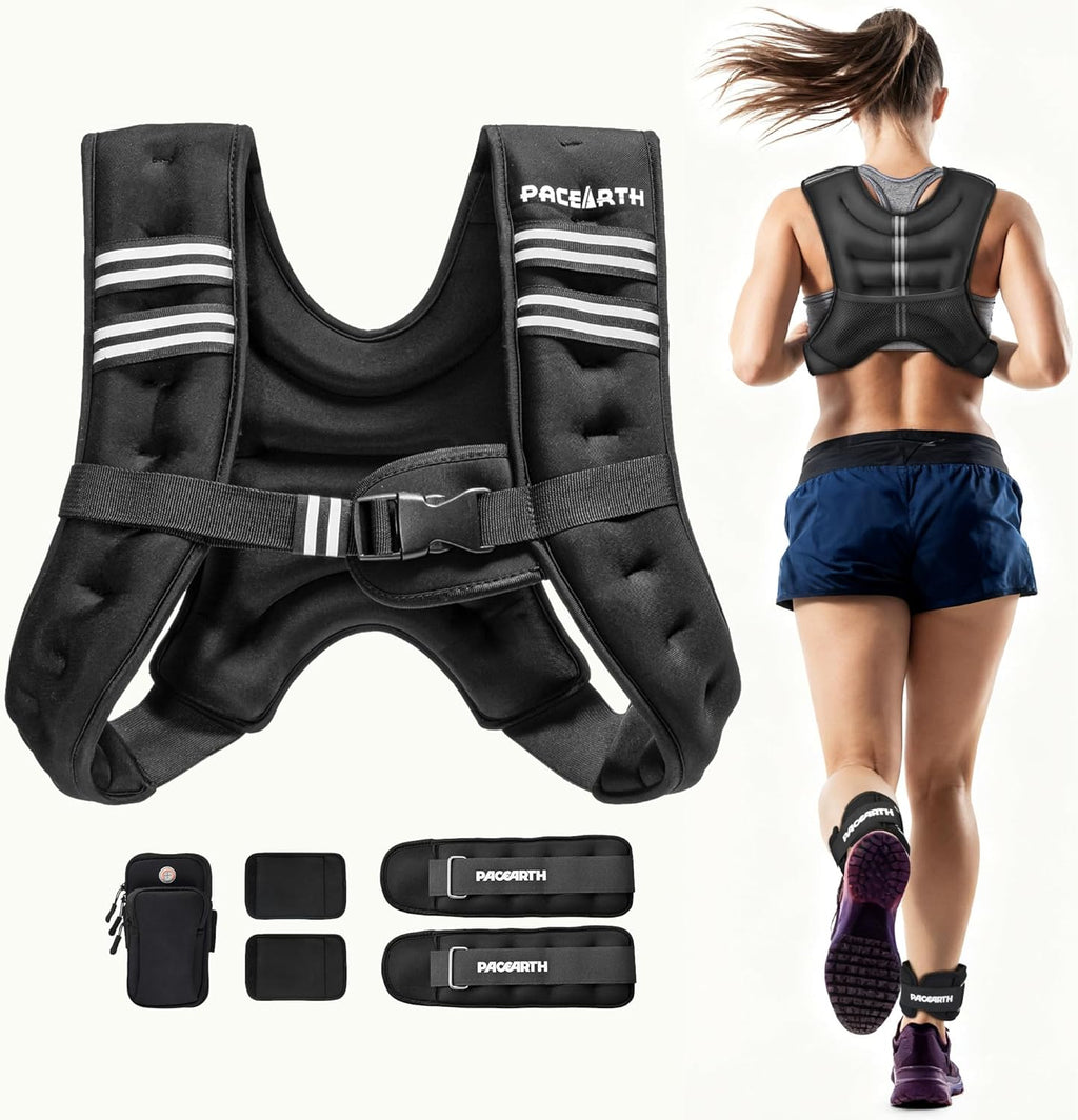 PACEARTH Weighted Vest - Adjustable 6lb to 30lb for Weight Loss & Strength Training | Reflective Stripe