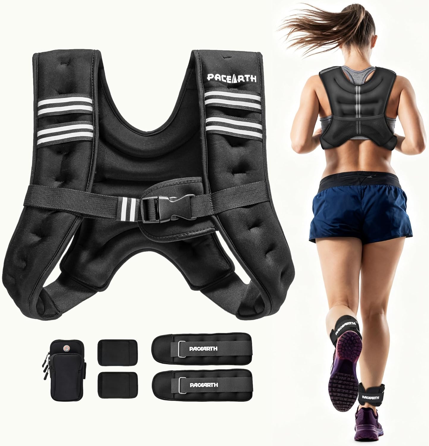 PACEARTH Weighted Vest - Adjustable 6lb to 30lb for Weight Loss & Strength Training | Reflective Stripe