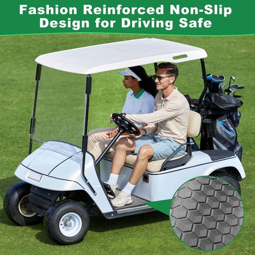 Club Car DS Floor Mat, Upgraded Non-Slip Full Coverage Golf Cart Floor Mat Replacement Think Rubber Fits Club Car DS 1982-2013 / Villager 1982-2018 (Black Trim)