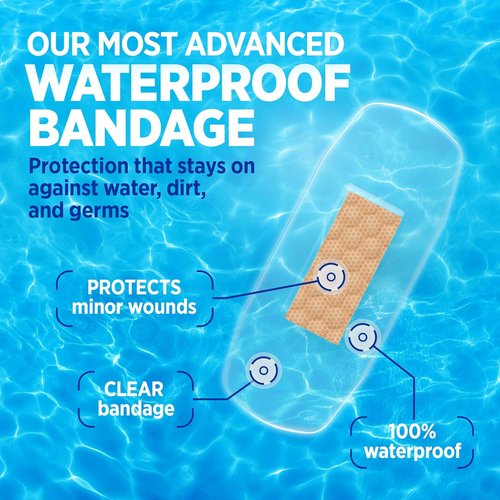 BAND-AID Brand Clear Waterproof Adhesive Bandages - Sterile First-Aid for Minor Wounds | Jumbo 6 ct