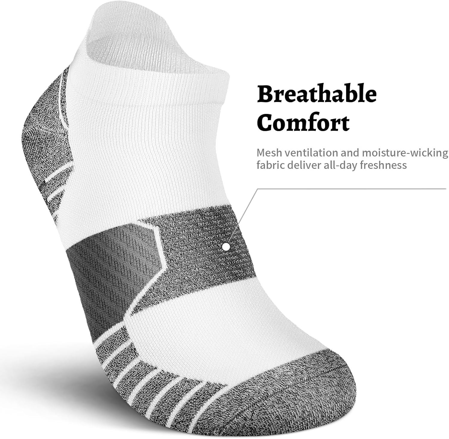 PAPLUS Compression Running Socks - 6 Pairs of Ankle Athletic Socks with Arch Support