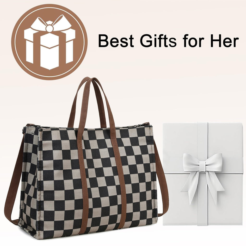 BTOOP Laptop Tote Bag for Women, 15.6 Inch Canvas Work Tote with Padded Compartment, Leopard Print Teacher Bag for Office, College and Travel