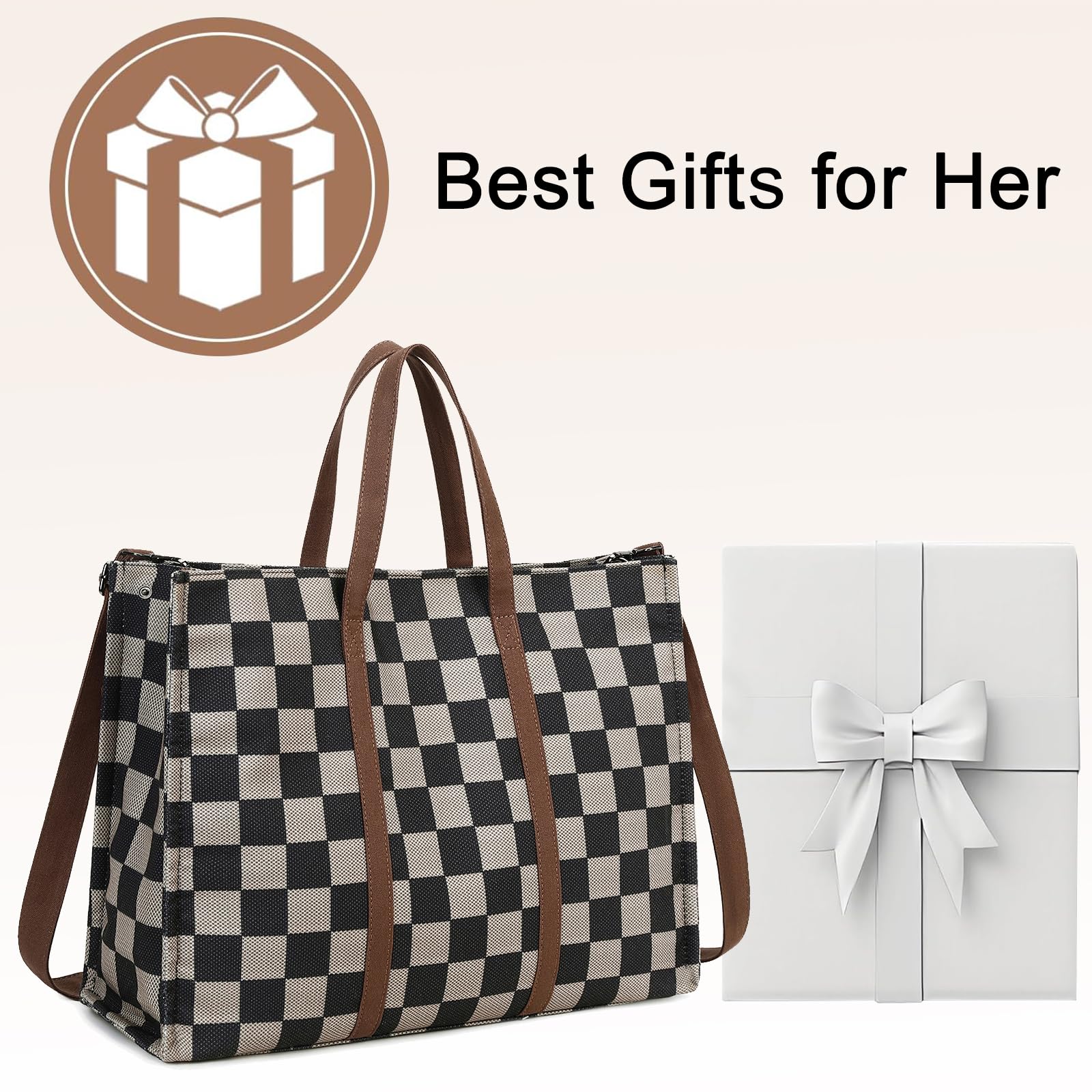 BTOOP Laptop Tote Bag for Women, 15.6 Inch Canvas Work Tote with Padded Compartment, Leopard Print Teacher Bag for Office, College and Travel