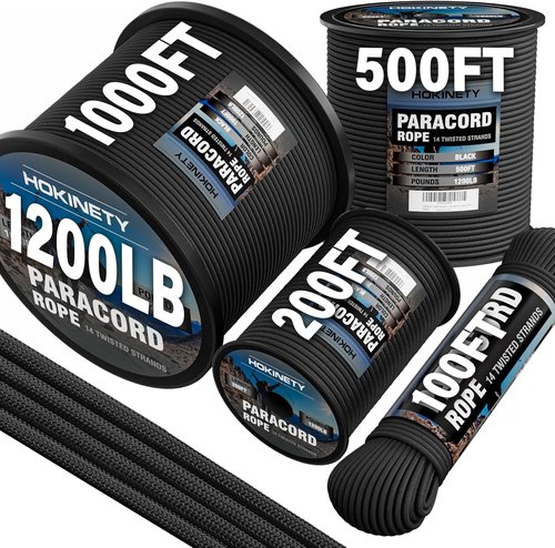 1200 Paracord Rope - 4.4mm Nylon Parachute Cord for Outdoor Camping & DIY Projects | Black 100FT