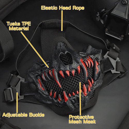 Guayma Airsoft Half Face Skull Masks Tactical Face Protection Mesh Mask for Halloween Cosplay Paintball CS Games,Suit