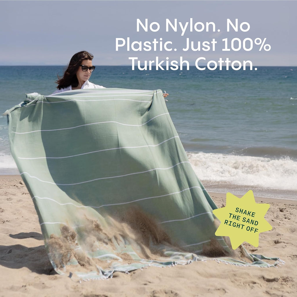 WETCAT Turkish Beach Blanket - Sandproof 100% Turkish Cotton, Extra Large 82"x82", Ultra Soft Aqua Throw
