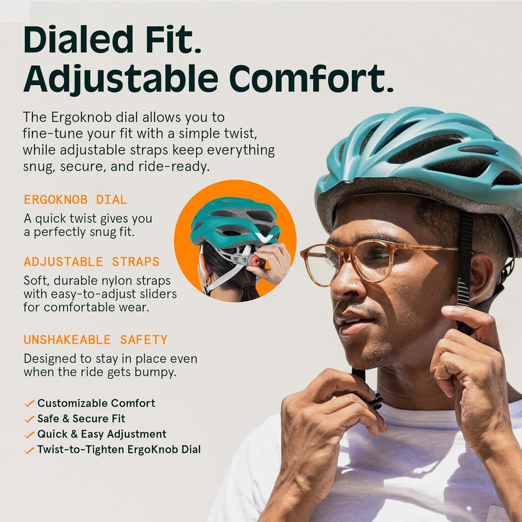 Retrospec Silas Road Bike Helmet - Lightweight & Padded with 24 Air Vents | Adjustable 54-61cm Size & LED Light