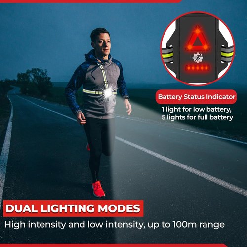 LUMEFIT Running Lights - Adjustable LED Chest Light with Yellow Reflective Vest for Night Safety | Rechargeable Jogging Gear