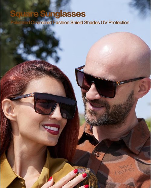 Jefoo Polarized Square Sunglasses for Women Men Oversized Fashion Siamese Lens Style Flat Top Shield Shades UV Protection