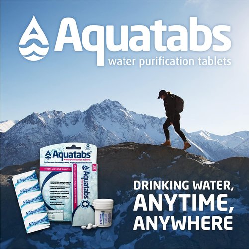 Aquatabs Water Purification Tablets - Easy-to-Use Water Filtration System | 397mg, 100 Pack for Camping & Emergencies