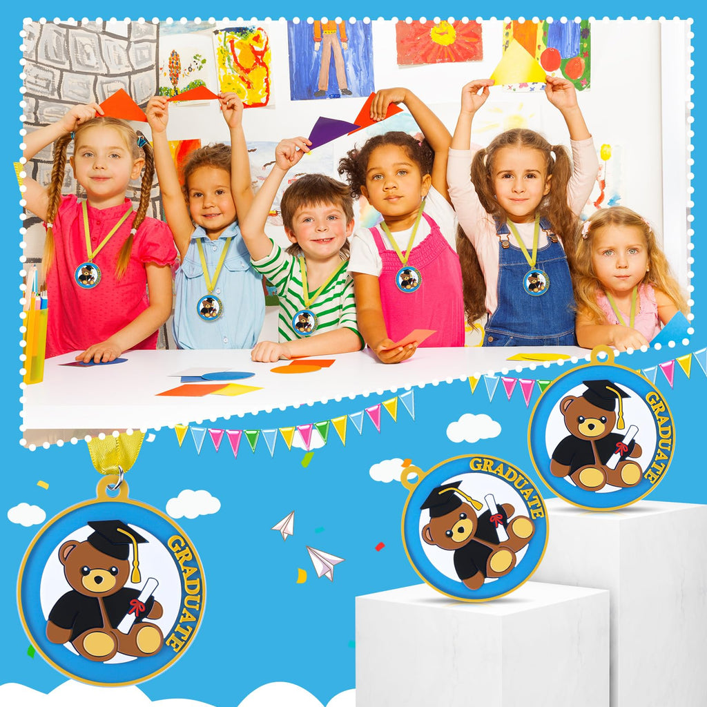 Trnayi 24 Pcs Kindergarten Graduation Medal for Kids 2 Inch Students Award Medals with Neck Ribbon PVC Preschool Graduation Award Medal for Graduation Gifts Party Favors Supplies