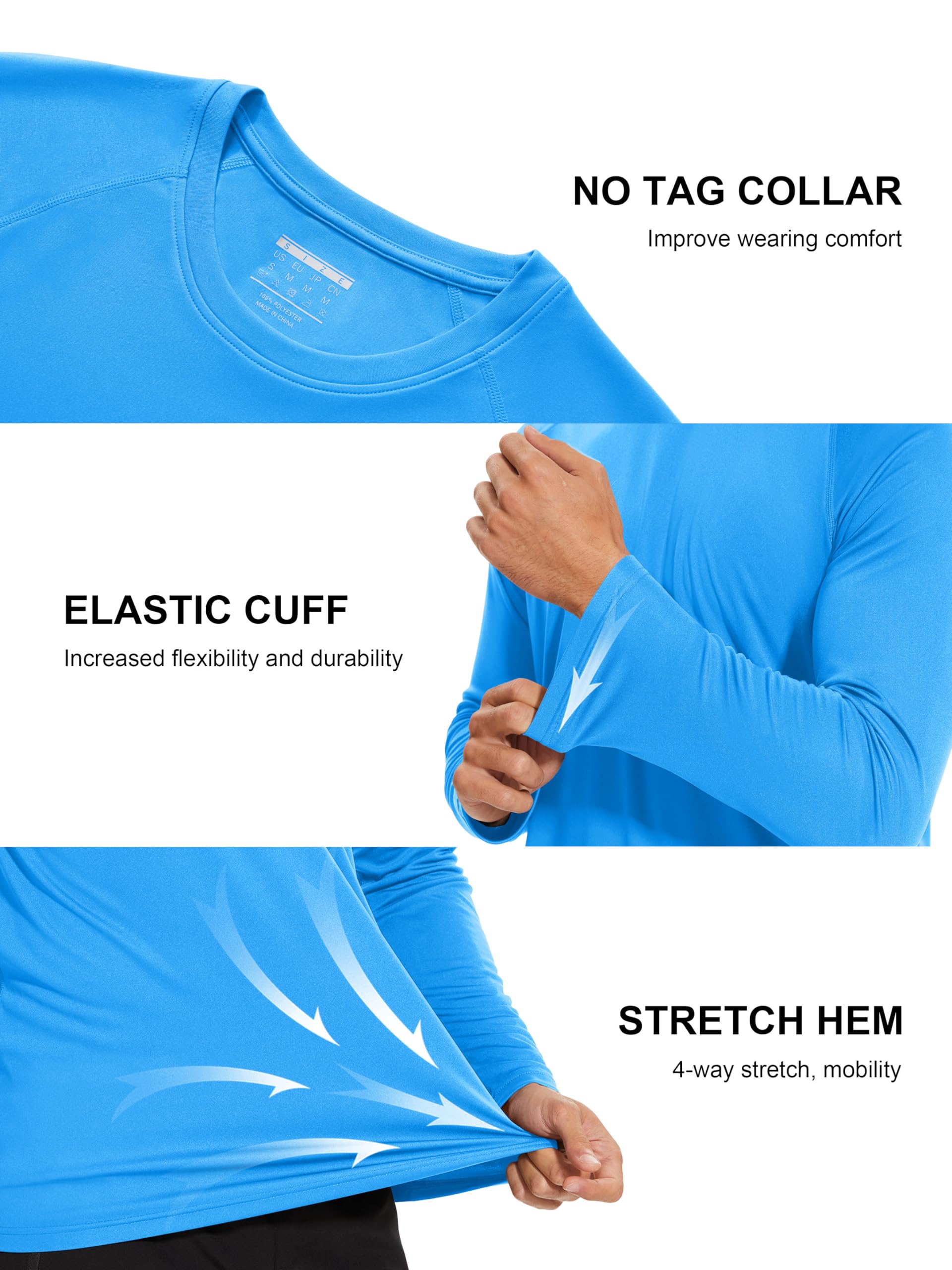 Rashguard for Men Long Sleeve Sun Protection Shirts Men Athletic T-Shirt Outdoor Shirts for Men Camping Shirts for Men Thermal Shirts for Men Azure