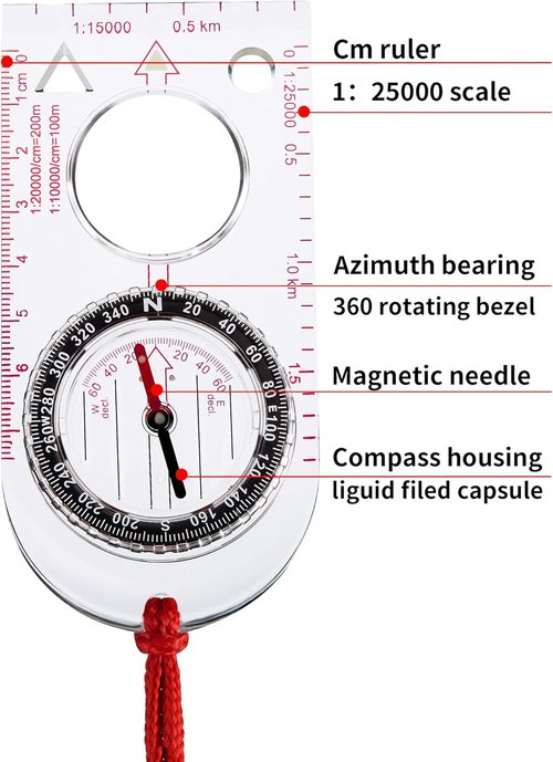 Gejoy Orienteering Compass Set - 6 Pieces with Declination, Magnifier & Ruler for Hiking & Navigation
