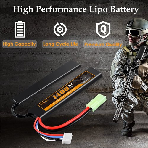 VICMILE 3S Airsoft Battery 11.1V 1400mAh Lipo Battery with Mini Tamiya Plug Rechargeable 30C High Discharge Rate Lipo Battery with Charger Fit for Airsoft Model Guns
