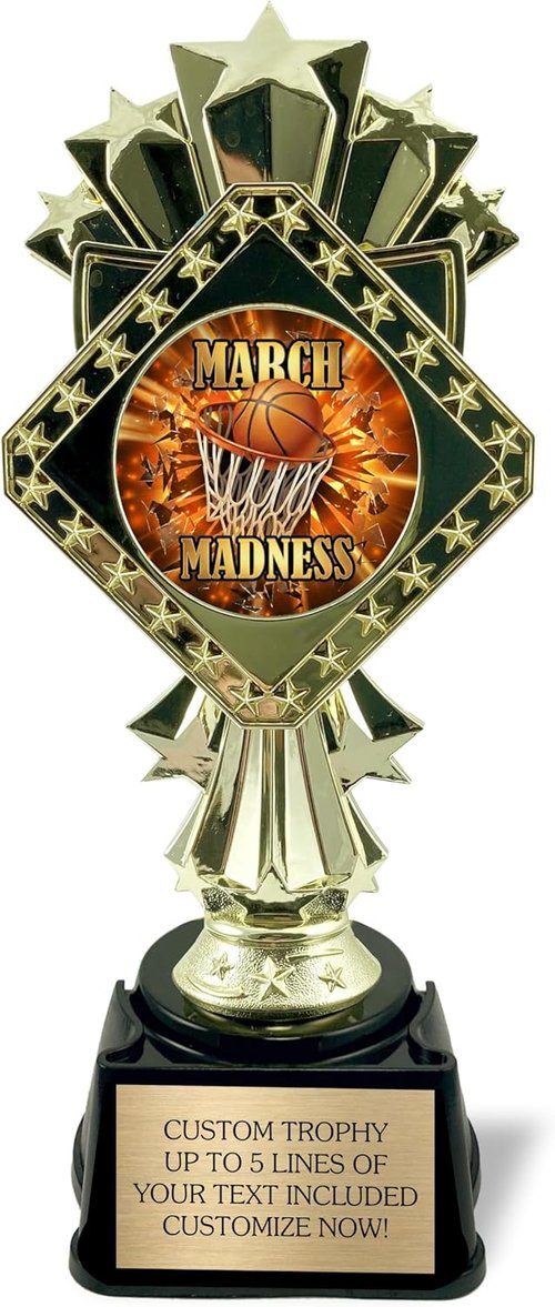March Madness Trophy - 9-Inch Customized Basketball Bracket Award | Engrave with Gold Plate