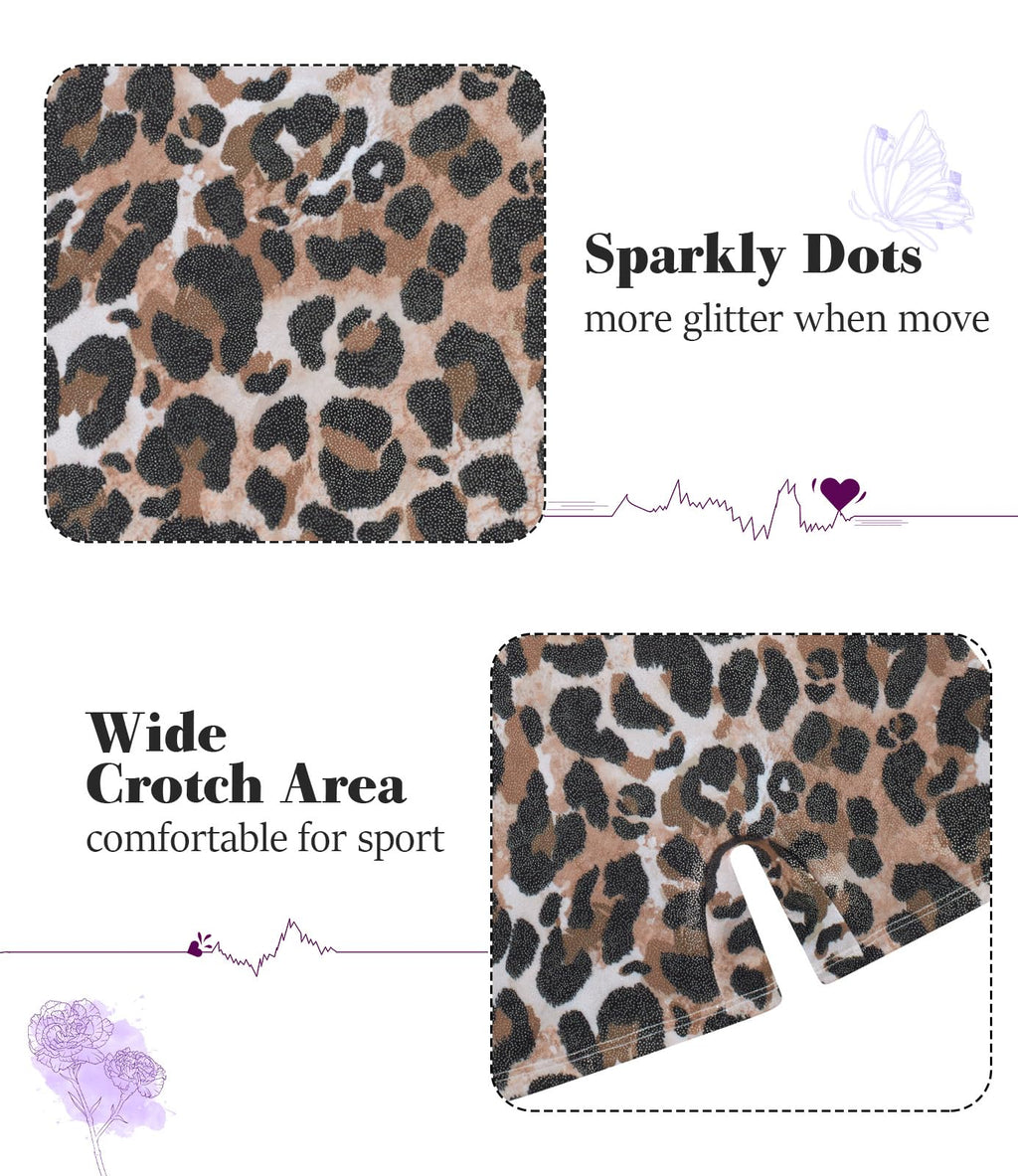 Vogseek Gymnastics Leotards for Girls Size 7 8 Brown Fashio Leopard Biketrad Sets with Hair Scrunchie Quick Dry Shiny Diamonds Classic Cute Ballet Dancewear for Tumbling