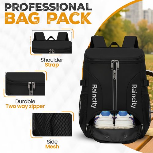 Raincity Tennis Backpack for Women & Men, Lightweight Tennis Bag Holds 2 Rackets with Ventilated Shoe Compartment – Tennis Racket Bag for Court or Travel