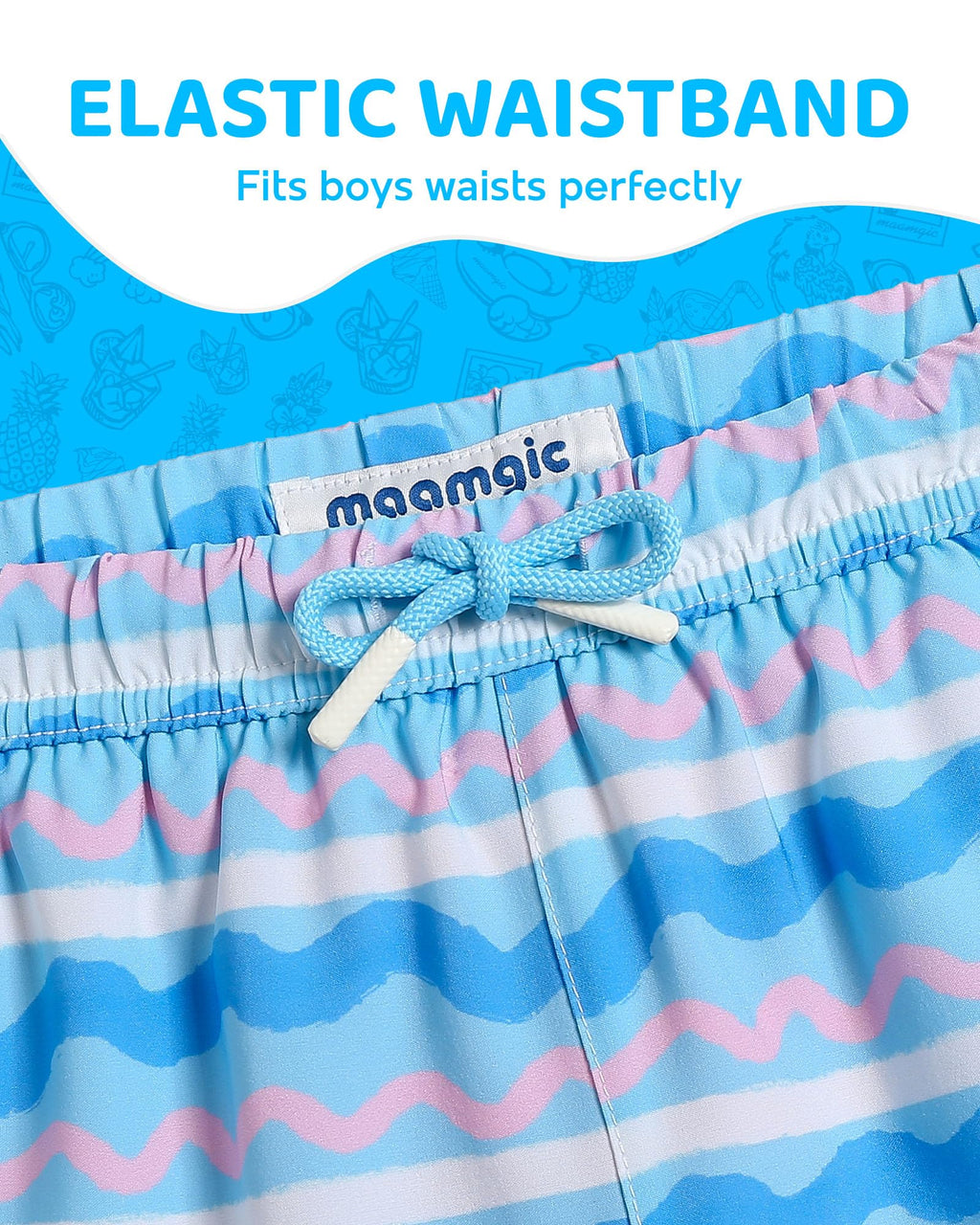 maamgic Boys Swim Trunks with Compression Liner Toddler Boy Swimsuit Quick Dry 4-Way Stretch Swimming Trunks Colorful Wave Line 4T