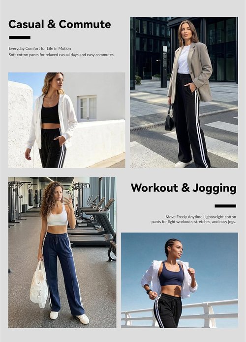 Houmous Cotton Sweatpants - Women's Wide Leg Lounge Pants with Stretch & Zip Pockets | Athletic Fit