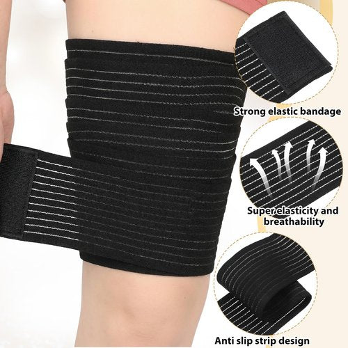 Yuanan 4 PCS Thigh Compression Sleeve, Hamstring Compression Wrap Adjustable Thigh Compressions Wrap Versatile Elastic Knee Wraps for Pain Relief Thighs Compressions Braces for Man and Woman(Black)