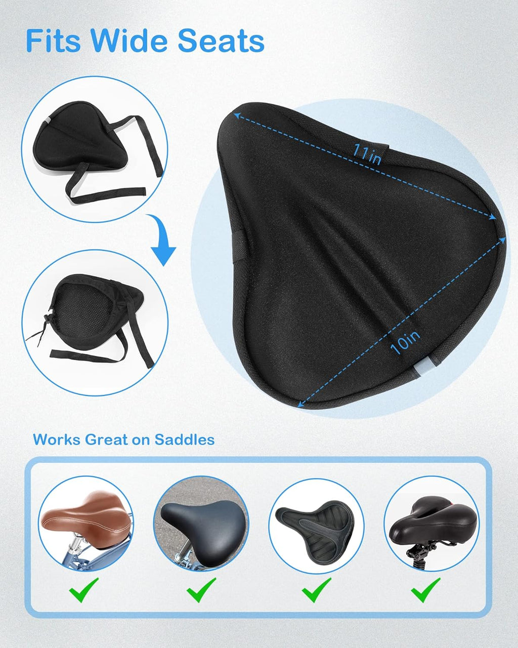 Skiennix Bike Seat Cushion - Gel Cover for Ultimate Comfort | Fits All Bikes (11x10 Inch)