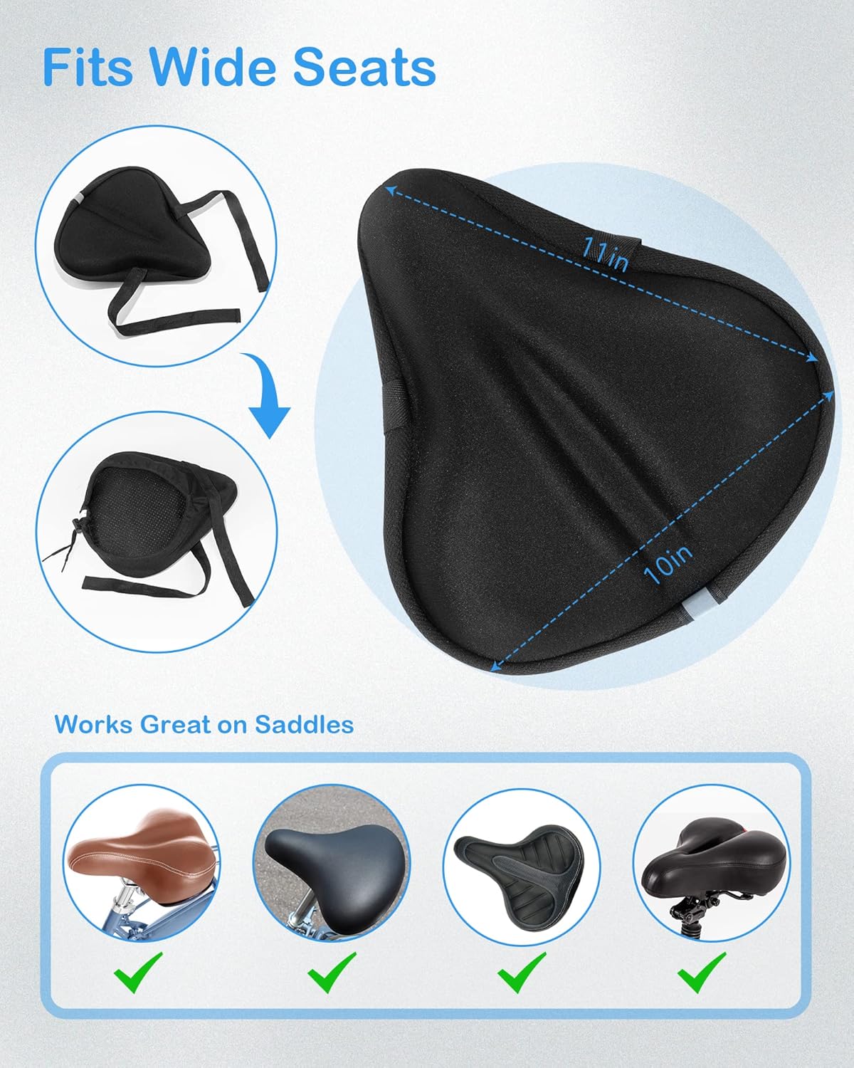 Skiennix Bike Seat Cushion - Gel Cover for Ultimate Comfort | Fits All Bikes (11x10 Inch)
