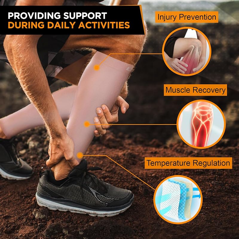 Calf Compression Sleeve 15-20mmHg - Premium Medical Grade, Reduces Shin Splints (XX-Large, Skin/Nude) - 1 Pair