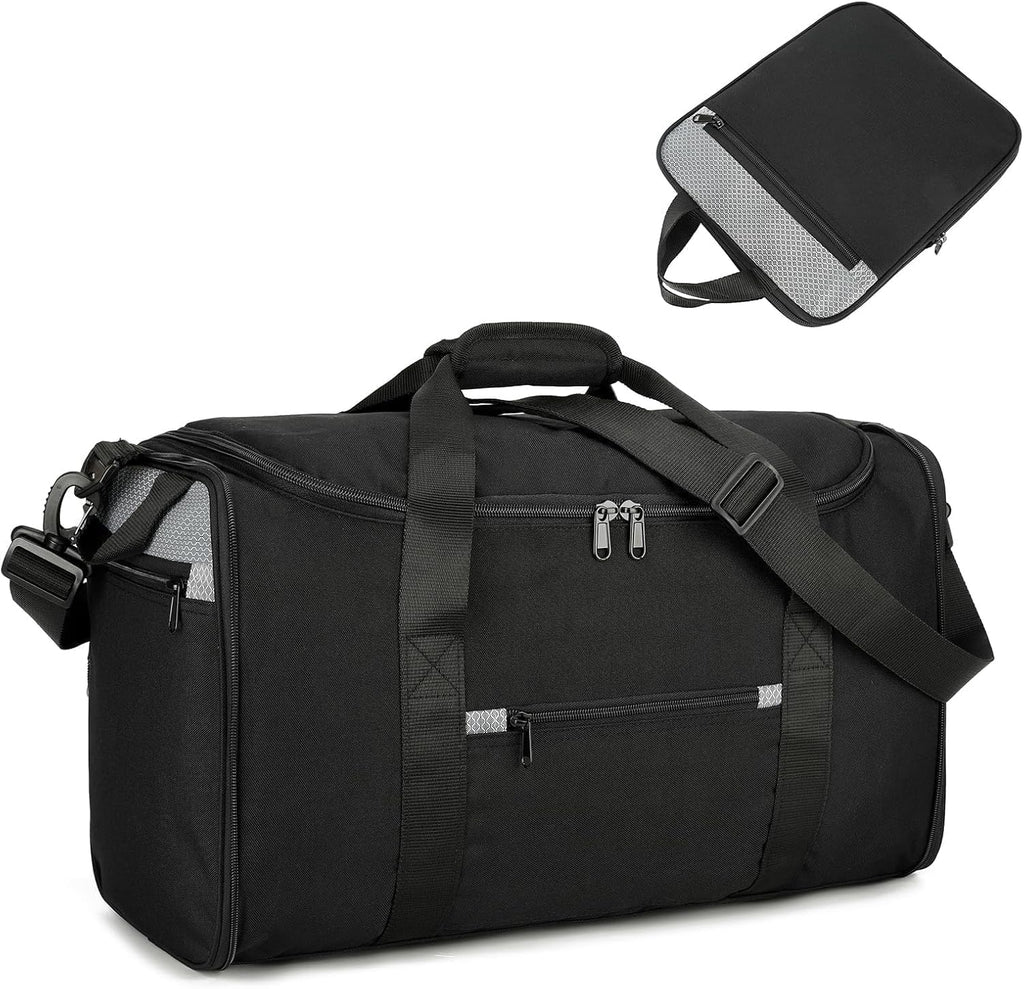 Skiennix 18-Inch Small Gym Bag - Foldable Black Duffel for Travel & Airplane Carry-On