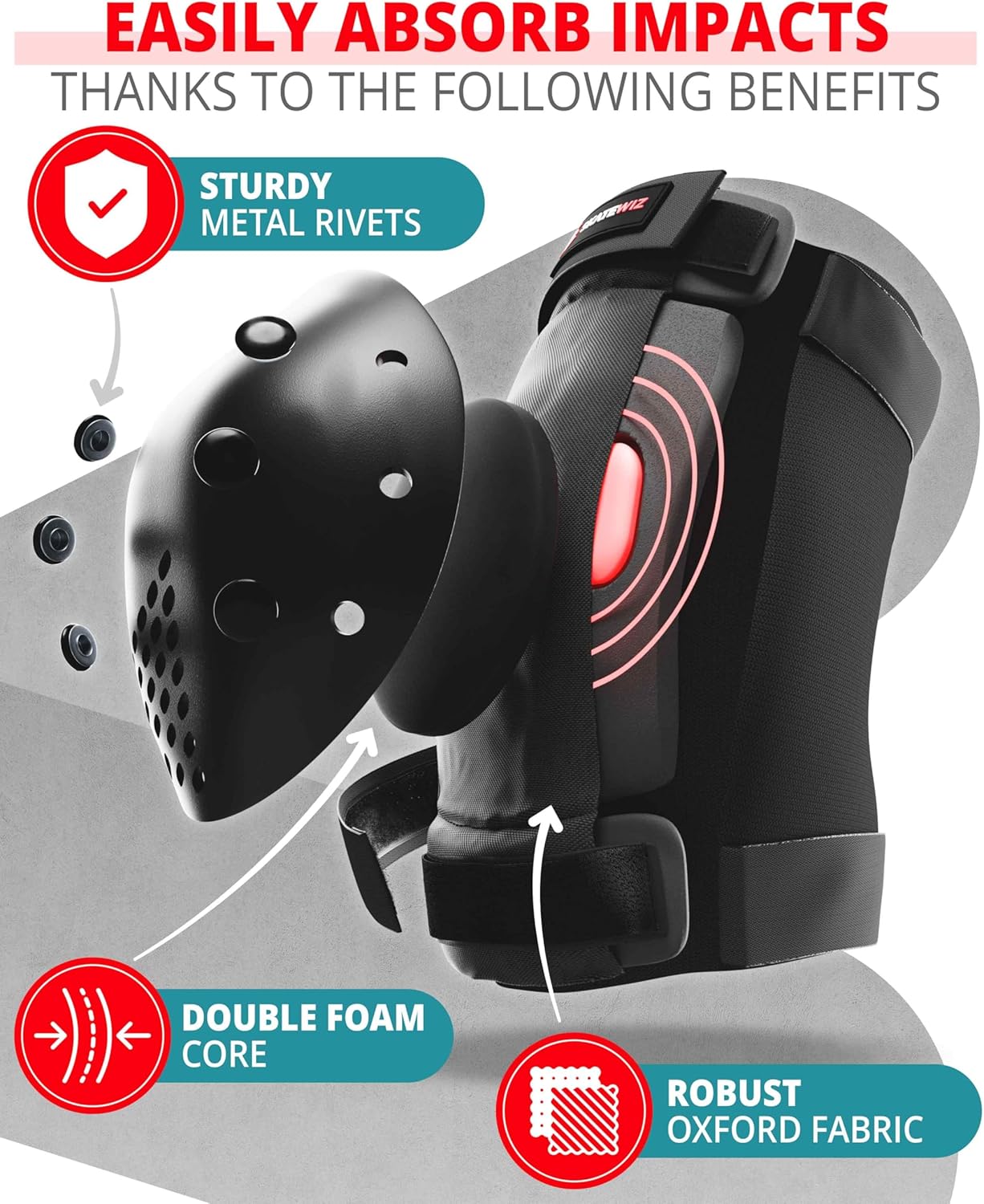 SKATEWIZ Skateboard Protective Gear Set - 6-Piece Smash Pads with Wrist Guards for Kids & Adults
