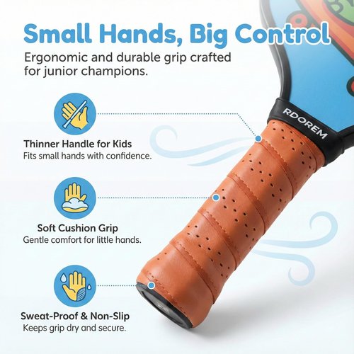 Kids Pickleball Paddle - Lightweight & Durable with Large Sweet Spot - Cute Pickleball Paddle Gift for Toddler & Youth Players - Skateboard Dino