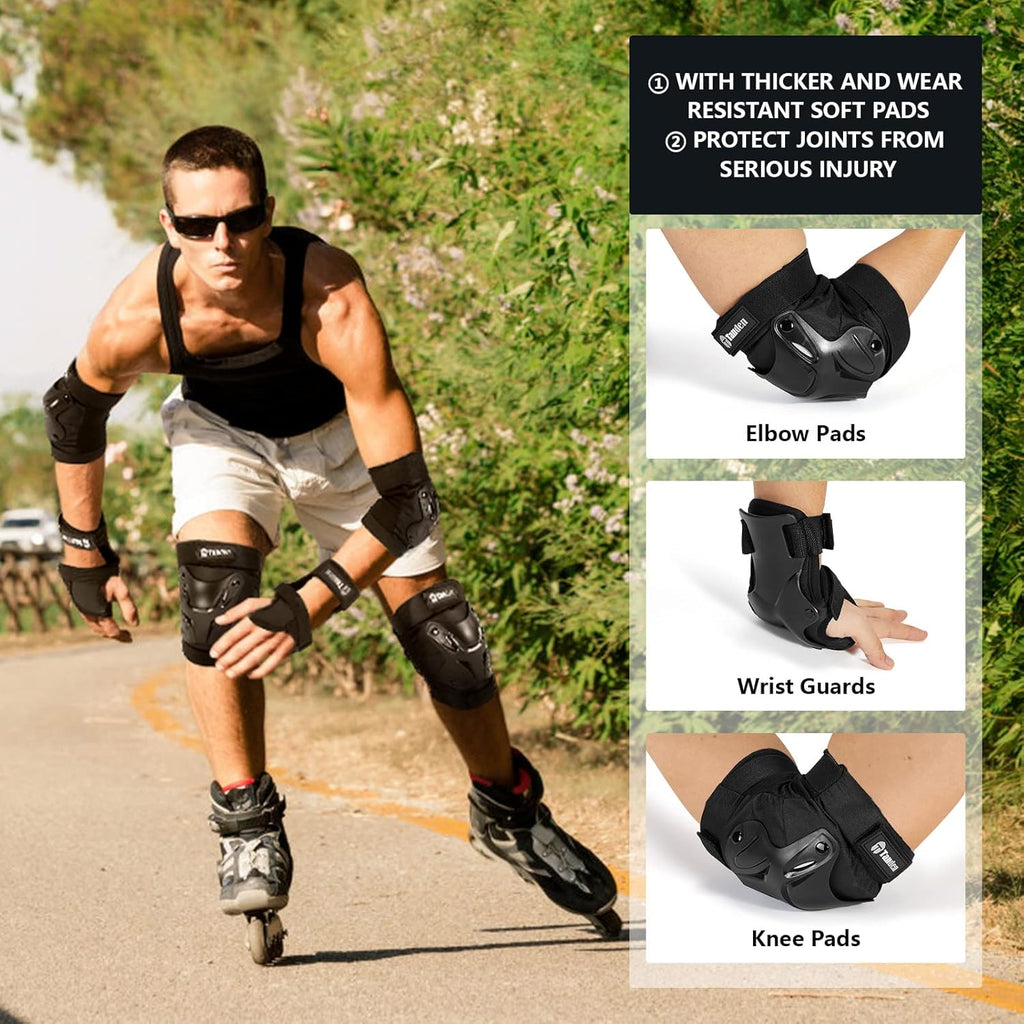 Tanden Protective Gear Set - Knee & Elbow Pads with Wrist Guards for Roller Skating | Adult Size