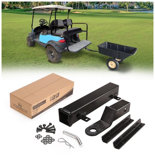 10L0L Golf Cart Rear Seat Safety Grab Bar & Trailer Hitch with Receiver Universal Fits Yamaha,Club Car, EZGO,Street Legal Heavy Duty Grab Bar w/Triangle Safety Sign