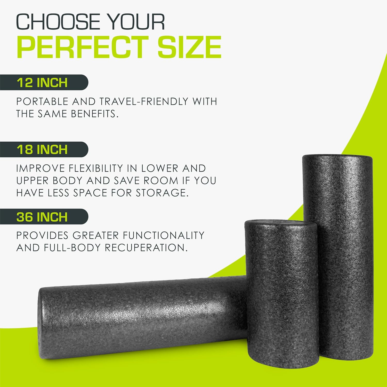 ProsourceFit High Density Foam Roller - 12-Inch Firm Massage Tool for Back Stretching & Muscle Recovery | Black