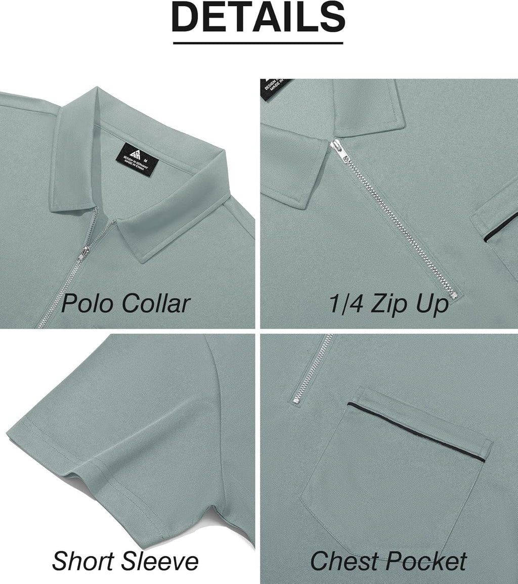 ZITY Men's Polo Shirts - Lightweight Quarter Zip Casual Golf Shirt with Pocket | Short Sleeve Design