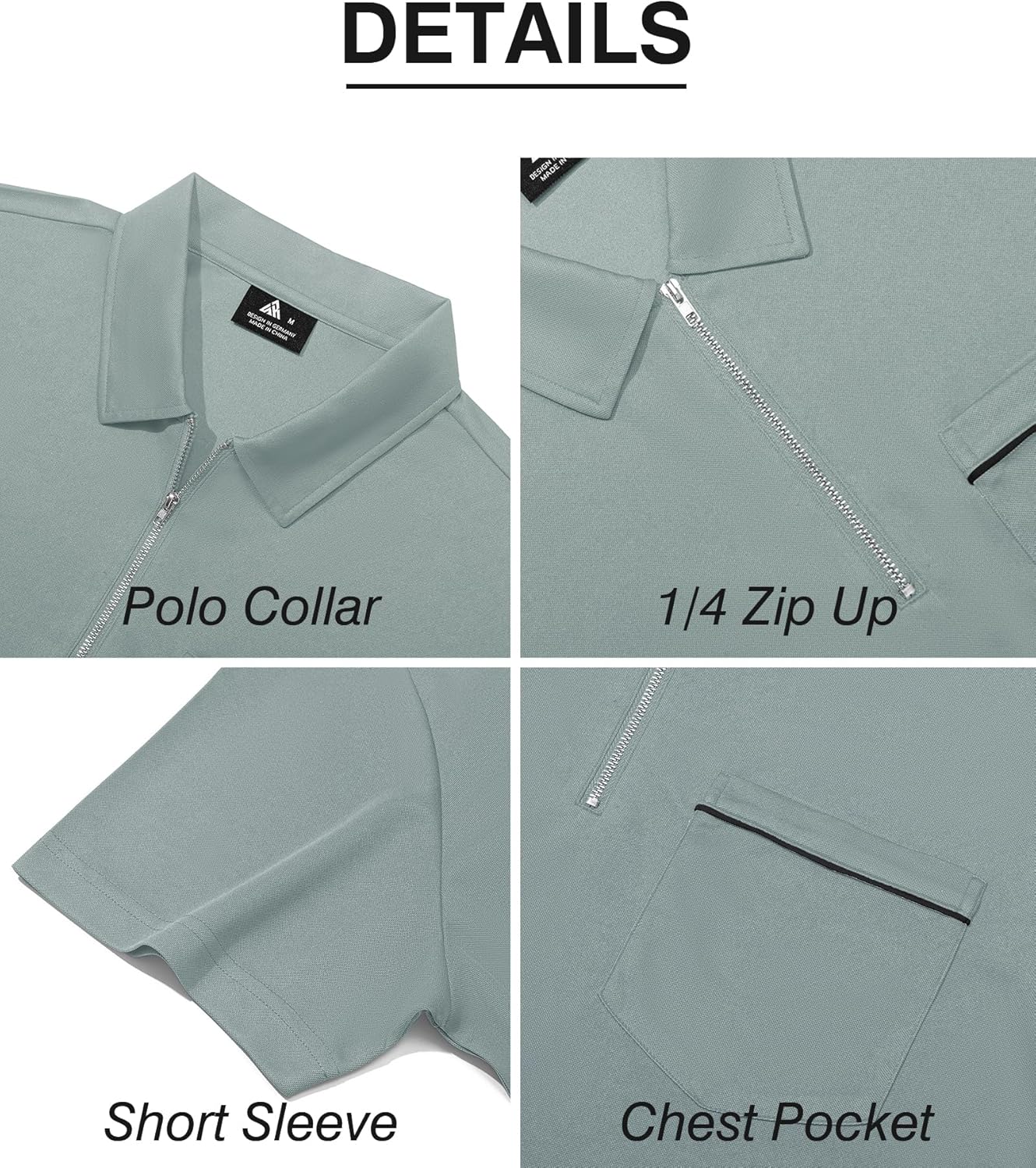 ZITY Men's Polo Shirts - Lightweight Quarter Zip Casual Golf Shirt with Pocket | Short Sleeve Design