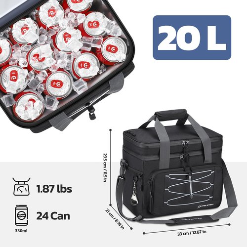 Maelstrom Portable Collapsible Soft Cooler Bag – 24/30/60 Cans Double-Deck Leakproof Ice Chest for Beach, Camping & Grocery (Black, 24 Can)